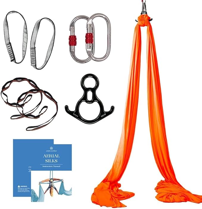 Aerial Silks Starter Kit - Durable 9 Yards of Aerial Yoga Hammock with Hardware & Guide - Aerial Swing for Acrobatic Flying Yoga & All Levels (Aerial Rigging Point Up to 13ft)-StrideForce Fitness