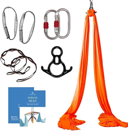 Aerial Silks Starter Kit - Durable 9 Yards of Aerial Yoga Hammock with Hardware & Guide - Aerial Swing for Acrobatic Flying Yoga & All Levels (Aerial Rigging Point Up to 13ft)-StrideForce Fitness