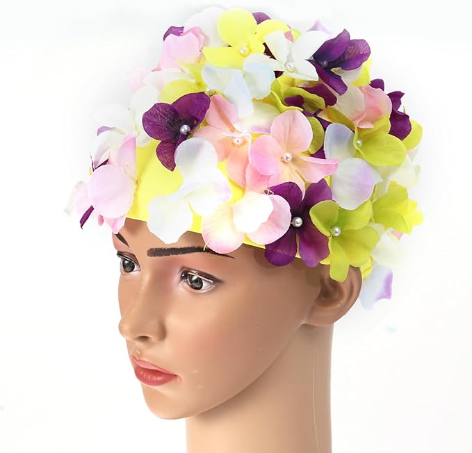 FAVOMOTO Colorful Large Size 3D Floral Petal Swim Cap for Women - Floral Caps Unique Design for Ear Hair Protection in Water Activities Ideal for Swimming Beach-StrideForce Fitness