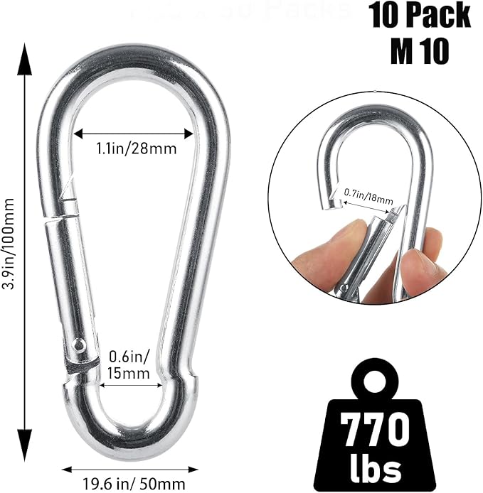 Stainless Steel Spring Snap Hook Carabiner M6 M8 M10 Heavy Duty Carabiner Clip Spring Clips Keychain 5/16 Inch Quick Links for Backpack, Hammocks, Camping, Swing(16/30/10PCS)-StrideForce Fitness