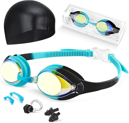 Kids Swim Goggles, Anti-fog and UV Protection with Swim Cap for Age 3-15 Youth Boys Girls Toddler-StrideForce Fitness