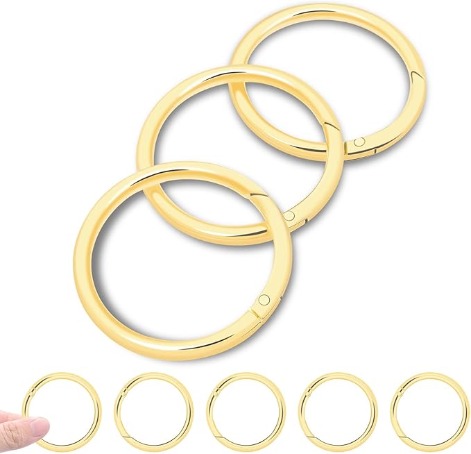 10Pack 1-1/2" Large Round Carabiner Clips, Metal Spring O Rings for Organizer Key Rings, Paracord Keychain Lanyard, Pet Chains, Purse Hardware, Key Snap Hooks DIY Accessory (Gold)-StrideForce Fitness