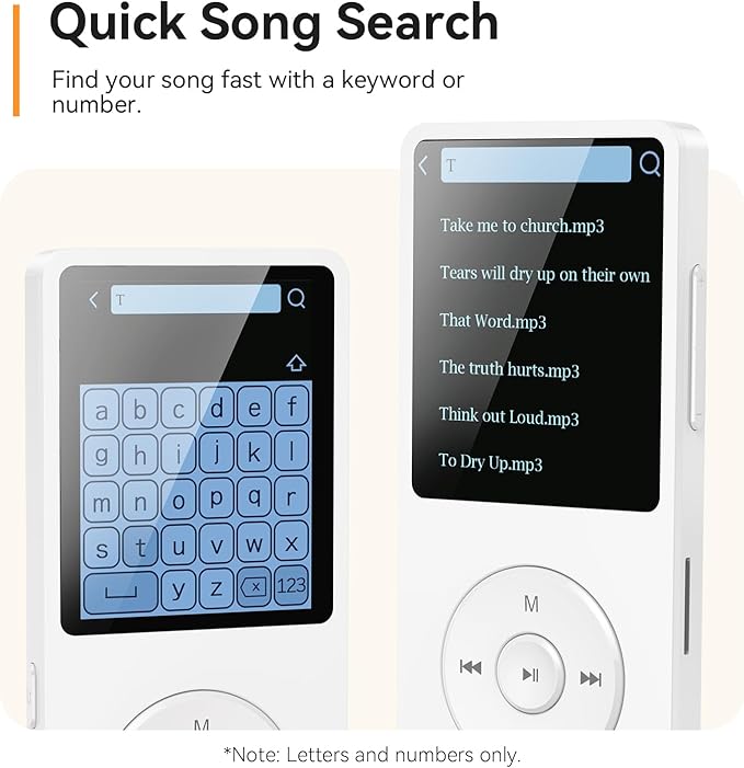 AGPTEK A02 MP3 Player with Bluetooth 5.3, 1.8 inch Screen Portable Music Player with Speaker, FM Radio, Voice Recorder, Supports Expanded Up to 128GB(White, 64GB)-StrideForce Fitness