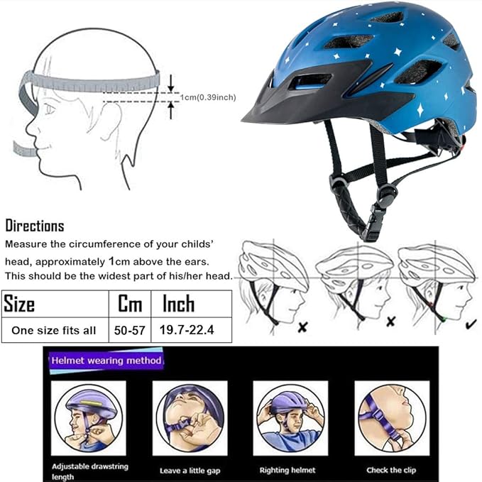 Kids Bike Helmet,Bavilk Kids Boys Girls Bike Helmets with LED Light Detachable Visor Children Youth Teen Multi-Sport for Skating Cycling Scooter Skateboard Adjustable & Lightweight 19.7"-22.4"-StrideForce Fitness