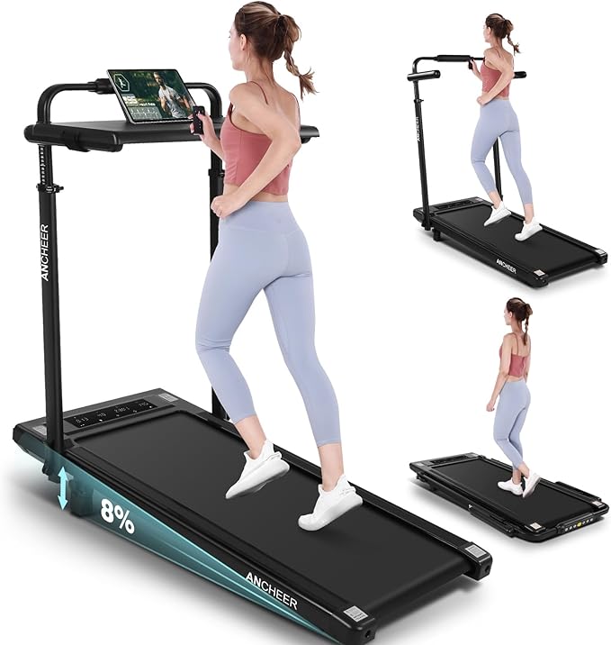 Walking Pad Treadmill with Desk Workstation,3.0 HP Foldable Treadmills with 12% Incline & Handle Bar,300lbs Capacity,2s Folding,Ultra-Quiet,Small/Compact Under Desk Treadmills for Home Ofiice-StrideForce Fitness