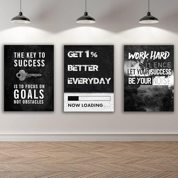 Yetaryy Motivational Poster Inspirational Wall Art 3 Pieces Canvas Painting Lion Artwork for Living Room Office Modern Home Decor Prints Pictures Wall Decor Framed Ready to Hang [36''Wx 16''H]-StrideForce Fitness