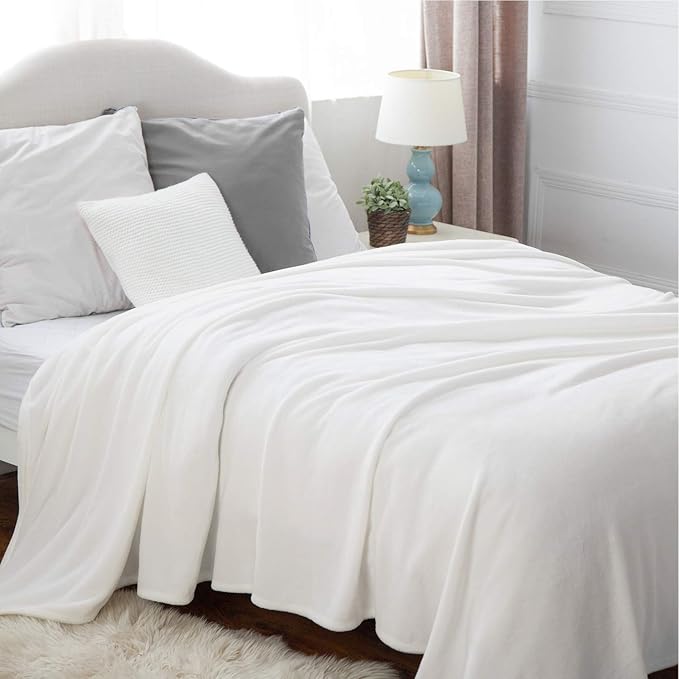 Bedsure Fleece Blanket Twin Size White - 300GSM Lightweight Plush Fuzzy Cozy Soft Warm Blanket for Bed, Sofa, Couch, Travel, Camping, 60x80 inches-StrideForce Fitness