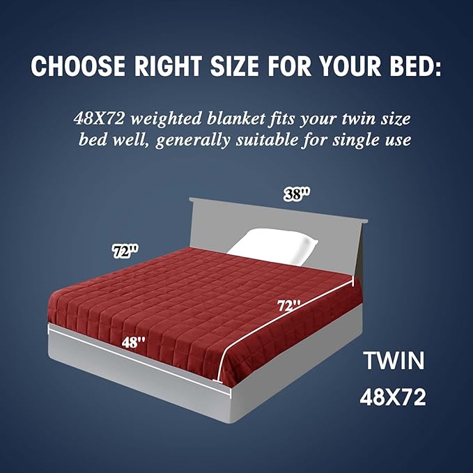 yescool Weighted Blanket for Adults (12 lbs, 48" x 72", Red) Cooling Heavy Blanket for Sleeping Perfect for 110-130 lbs, Twin Size Breathable Blanket with Premium Glass Bead, Machine Washable-StrideForce Fitness