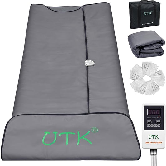 UTK Infrared Sauna Blanket, Portable Sauna for Home SPA, Fast Sweat & None Smell Infrared Sauna to Relax & Detox Your Body and Mind, (71"*71") Full-Size Home Sauna with 50 Plastic Wraps-StrideForce Fitness