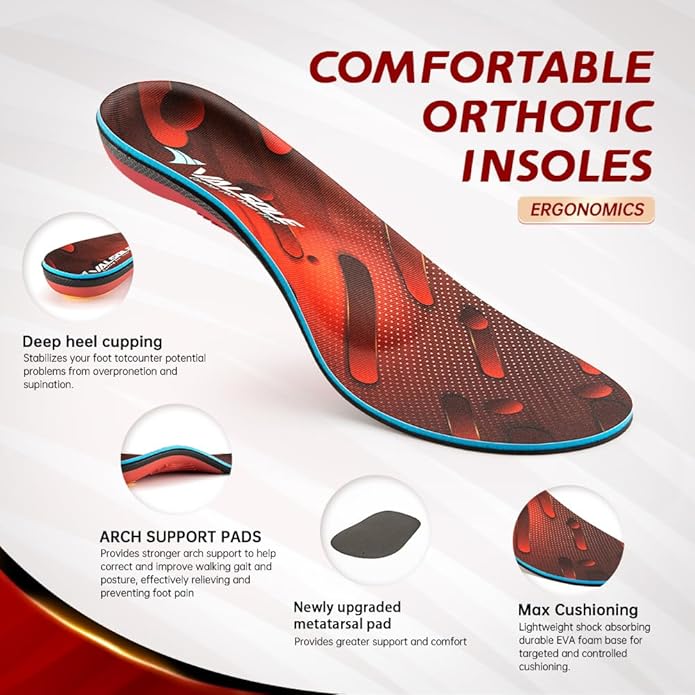 VALSOLE Heavy Duty Support Pain Relief Orthotics - 220+ lbs Plantar Fasciitis High Arch Support Insoles for Men Women, Flat Feet Orthotic Insert, Work Boot Shoe Insole, Absorb Shock with Every Step-StrideForce Fitness