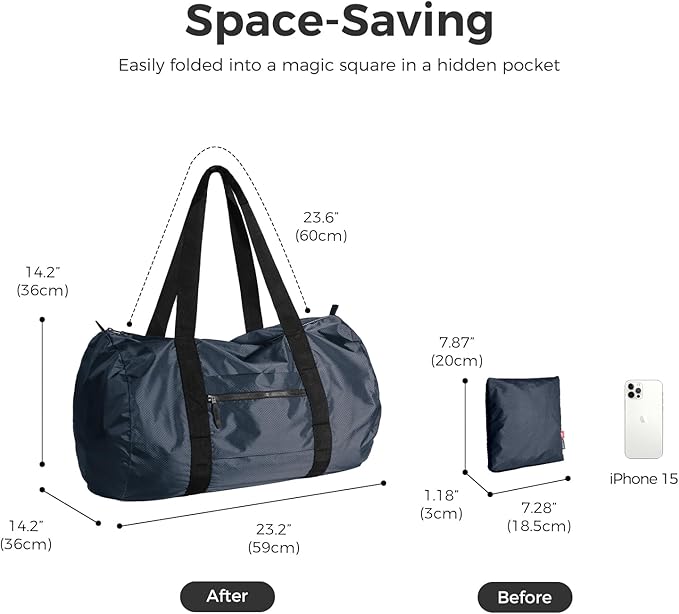 pack all 45L Foldable Duffel Bag, Water-Resistant Sports Gym Bag, Portable Weekender Bag Lightweight for Travel, Fitness and Camping (Navy Blue)-StrideForce Fitness