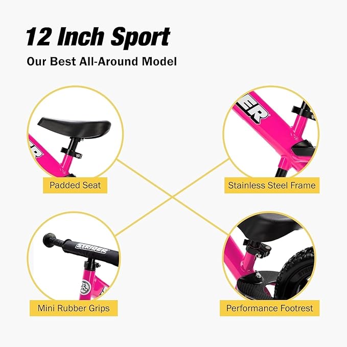 Strider 12” - Helps Teach Baby How to Ride a Balance Bicycle - for Kids 6 Months to 4 Years - Easy Assembly & Adjustments-StrideForce Fitness