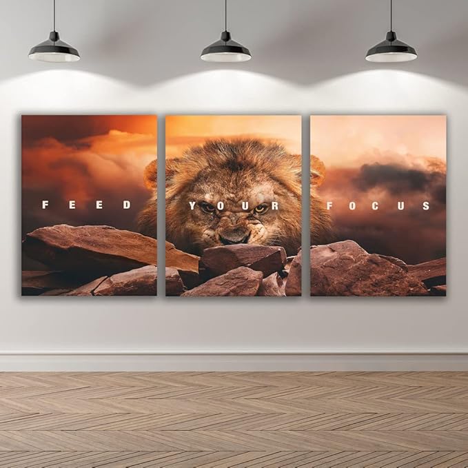 Motivational Wall Art Inspirational Wall Art 3 Pieces Canvas Poster Wall Painting Lion Artwork for Living Room Bedroom Home Decor Prints Pictures Office Wall Decor Framed Ready to Hang 60''Wx 28''H-StrideForce Fitness