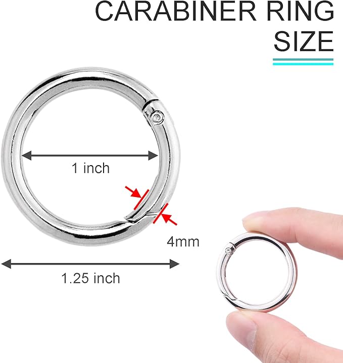 10Pack 1 Inch Metal Spring O Rings Clip Keychain, Round Carabiner Clips Keyrings Snap Hook Buckle, Purse Shoulder Bag Chain Rings Clip Replacement Paracord Keychain Lanyard Leather DIY Crafts (Silver)-StrideForce Fitness