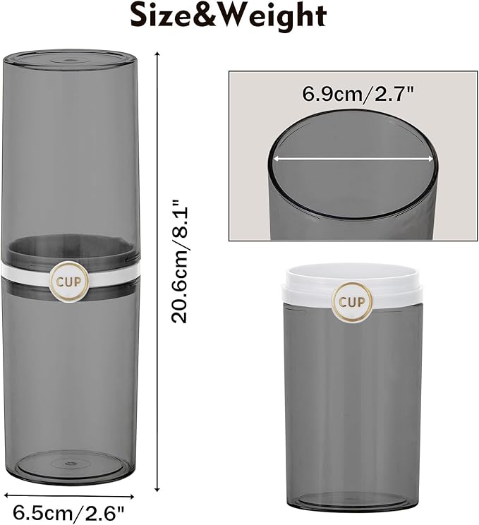 Yeeco toothbrush travel case, 2 pcs Transparent Black Portable Toothbrush Cover with Mouthwash Cup, Tooth Brushing Holder for Home School Camping Travelling, 8.1 x 2.6 inches,Clear Black