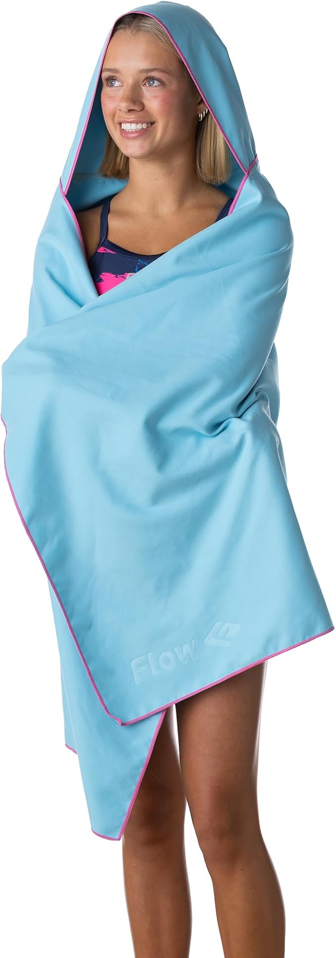 Flow Hydro Sport Towel - Microfiber Quick Dry Swimming Towels for Swim, Pool, Triathlon, and Other Water Sports in Medium, Large, Extra Large, and Hooded Sizes (Aqua, Large w/Hood)-StrideForce Fitness