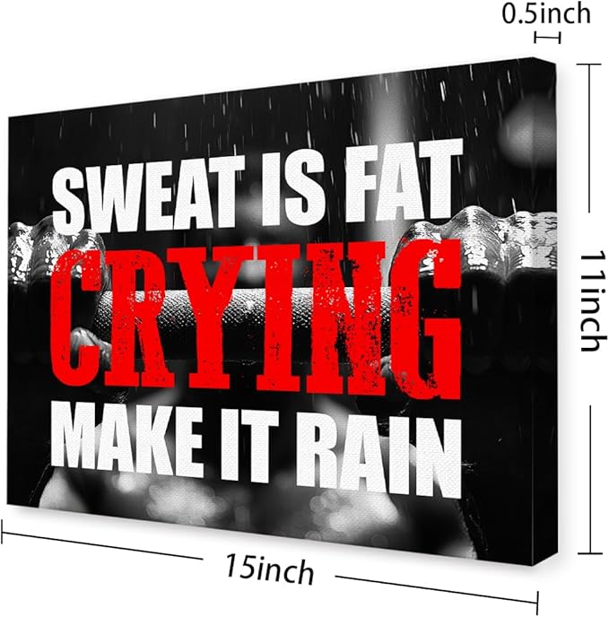 OTINGQD Inspirational Gym Wall Decor,Fitness Quotes Wall Art,Sweat is Fat Crying Canvas Wall Decor for Home Gym-StrideForce Fitness