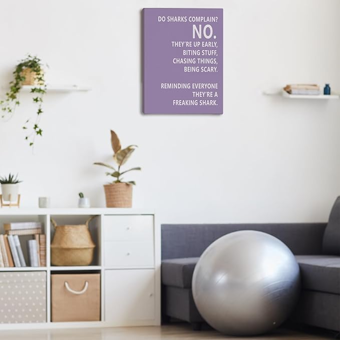 Rusenbao Gym Motivational Workout Wall Art, Home Gym Decor, Inspirational Workout Room Decor, Do Sharks Complain About Monday, Canvas Wall Art for Exercise Fitness Room Office, 11x14 inch(Purple)-StrideForce Fitness