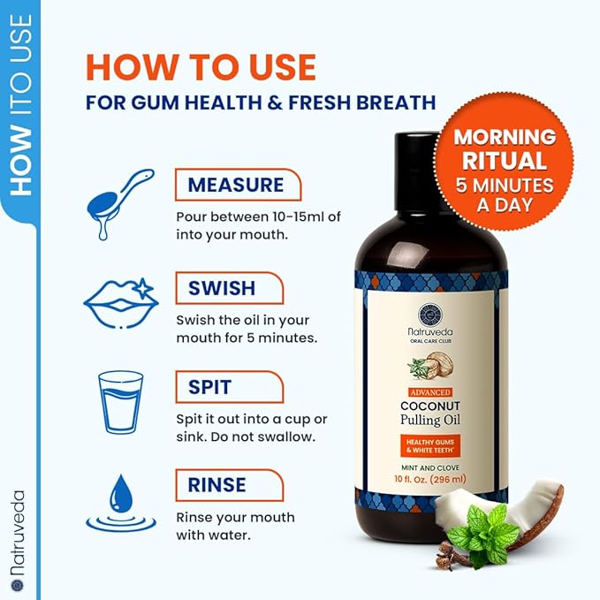 Coconut Oil Pulling Mouthwash – 40 oz (Pack of 4), Extra Virgin Coconut Oil, Mint Flavor, Oil Pulling for Teeth & Gums, Natural Mouthwash, Whitening Oral Rinse, Ayurvedic Pulling Oil