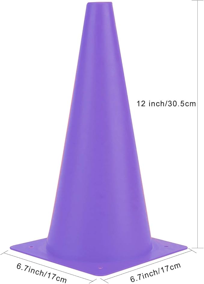 12 Inch Traffic Training Cones, Plastic Safety Parking Cones, Agility Field Marker Cones for Soccer Basketball Football Drills Training, Outdoor Sport Activity & Festive Events - 6 Colors-StrideForce Fitness