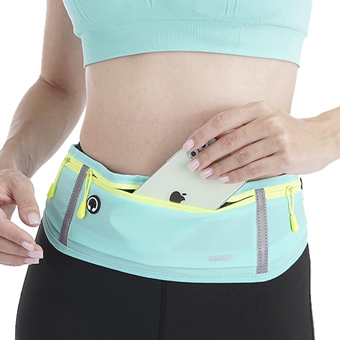 USHAKE Slim Running Belt, Workout Fanny Pack for Men Women,Exercise Waist Pack for Apple iPhone Holder, Runner Belt for Running Walking Cycling Camping Gym Mint blue-StrideForce Fitness