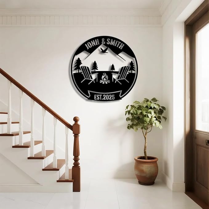 Personalized Campfire Metal Name Sign | Custom Camping Metal Signs | Family Wall Art & Split Letter Name | Wedding Gift & Anniversary | Indoor Decor Gift for Women, Men, Wife, Parents, Couple-StrideForce Fitness