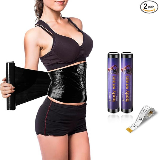60 Meters Black Osmotic Plastic Body Wrap,Workout & Sweat Enhancer Stomach Film Body Applicator Power Wrap,DIY Sauna Wrap(2 Rolls)-StrideForce Fitness