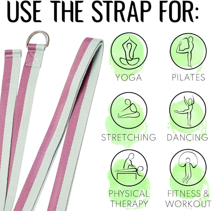 TECEUM Yoga Strap & Mat Strap – 2 IN 1 – Cotton – 6 ft 8 ft 10 ft (30+ colors) – Adjustable Non-Slip Belt for Yoga, Pilates, Stretching, Physical Therapy, Fitness & Home Workout – For Carrying Mats-StrideForce Fitness