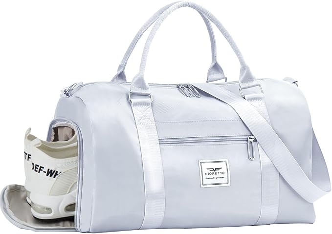 FIORETTO Womens Gym Tote Duffle Bag with Wet Pocket & Shoe Compartment, Sports Duffel Overnight Weekender Hospital Workout Carry on Bag for Girls, Ideal for Travel, Swimming, Dance, Ballet Grey-StrideForce Fitness