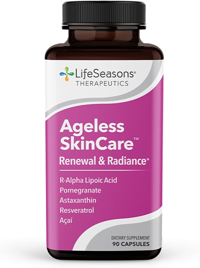 LifeSeasons Ageless Skincare - Anti Aging Supplement - Antioxidant Support - Moisturizes & Nourishes Skin - Acai Berry Astaxanthin Resveratrol R-Alpha Lipoic Acid & Pomegranate Extract - 90 Capsules-StrideForce Fitness