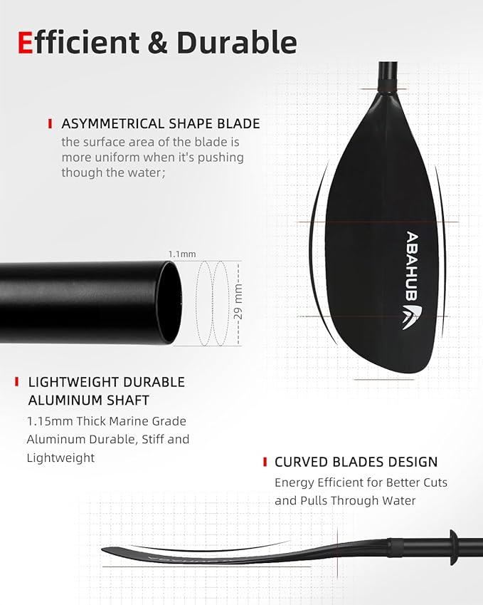 Abahub Adjustable Kayak Paddle 210-230 cm/ 230-250 cm Floating Kayaking Oars Boating Oars Canoeing Oars Black-StrideForce Fitness