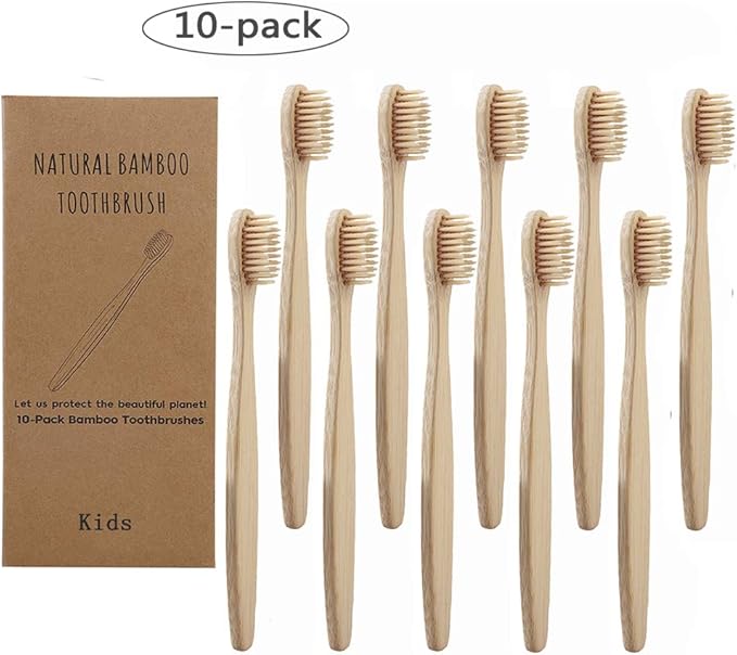 LUCKDANO Bamboo Toothbrushes, Soft for Gentle Cleaning and Gum Protection with Easy Grip Handle, for Adults and Kids (Beige Yellow)