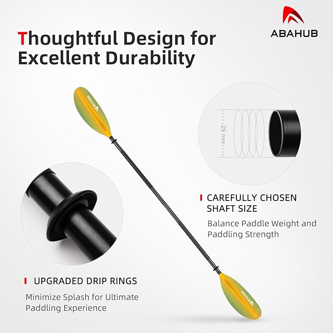 Abahub Kayak Paddle, 90.5 Inches Kayaking Oars for Boating, Canoeing with Free Paddle Leash, Aluminum Alloy Shaft Black/Blue/Green/Orange/Yellow Plastic Blades-StrideForce Fitness