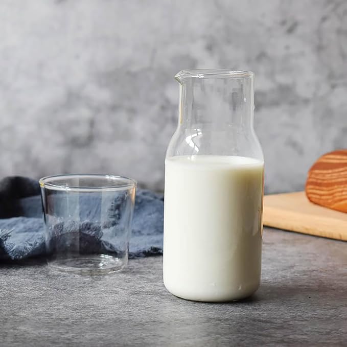 12oz/360ml Small Bedside Water Carafe Set with Tumbler Glass for Nightstand - Clear Small Glass Carafe with Cup for Bedroom, Night Water Decanter for Water, Juice, Milk & Mouthwash