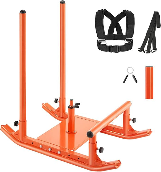 VEVOR Weight Sled, Steel Power Sled, Fitness Strength Training Sleds for Athletic Exercise Speed Improvement, Workout Fitness Equipment with Handle, Compatible with 1/2 in Weight Plates, Orange-StrideForce Fitness