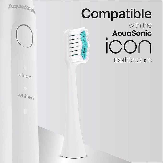 AquaSonic Genuine Icon Replacement Brush Heads | Compatible with AquaSonic Icon Toothbrush | 2 Brush Heads | for Normal & Sensitive Teeth (Pearl)