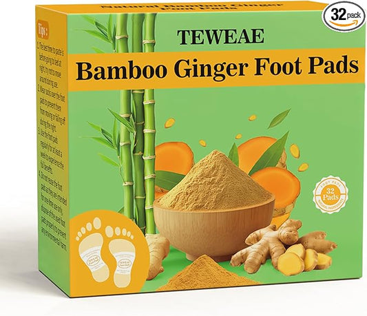 32 Pads Foot Pads -with Pure Natural Turmeric & Ginger, Wormwood, Bamboo Vinegar, Bigger Adhesive Pad Ginger Foot Pads-StrideForce Fitness