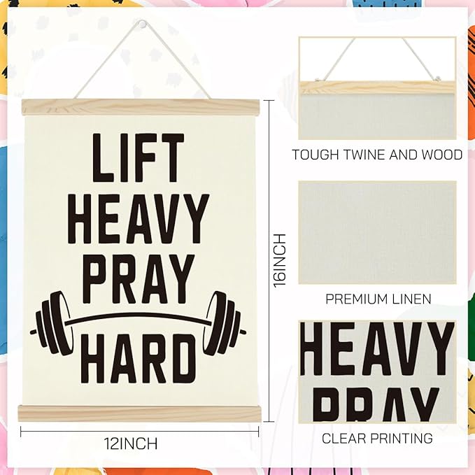 Gym Motivational Posters Funny College Dorm Posters Gifts for Guys Girls Friends Lift Heavy Pray Hard Gym Flag Wall Art Decor Sign for Home Gym Bedroom Office-StrideForce Fitness
