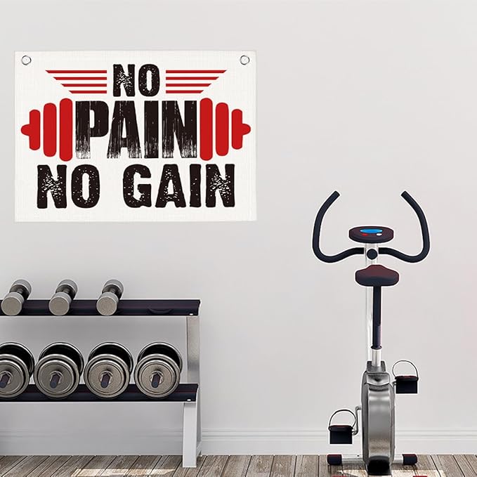 No Pain No Gain Gym Motivational Wall Art Banner Dorm Posters Gifts for Guys Men Women Gym Flag Decor for Home Gym Bedroom Workout Room 30x20 Inchs-StrideForce Fitness