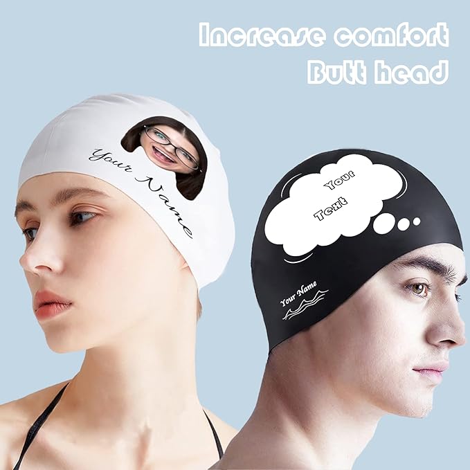 Custom Swim Cap with Photo Personalized Silicone Swim Cap for Men and Women Swimming Customized Swimmers Cap for Short and Medium Length Hair-StrideForce Fitness