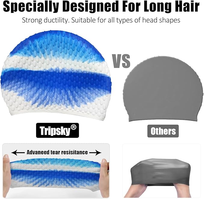 Tripsky Silicone Swim Cap,Comfortable Bathing Cap Ideal for Curly Short Medium Long Hair, Swimming Cap for Women and Men, Shower Caps Keep Hairstyle Unchanged…-StrideForce Fitness