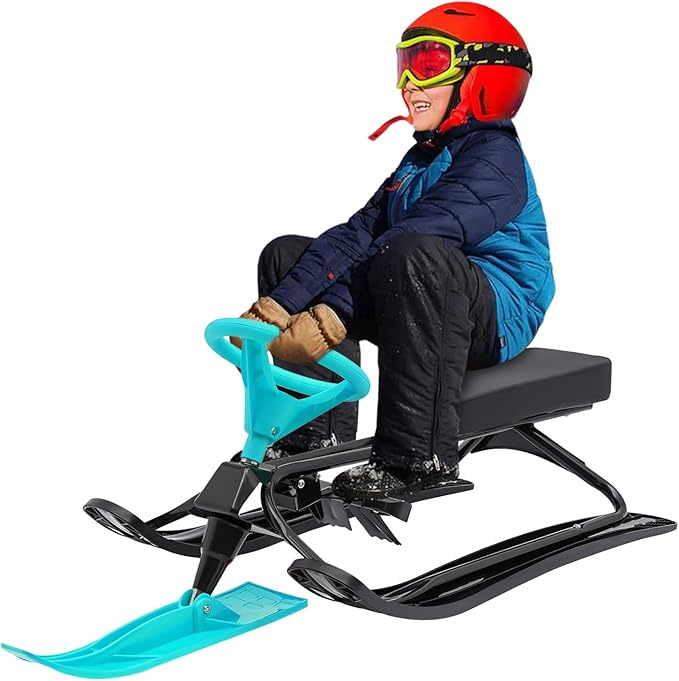 Snow Racer Sled with Steering Wheel and Brakes, Durable Steel Frame, Downhill Steerable Sled for 220 LBS Kids, Teenagers, Adults-StrideForce Fitness