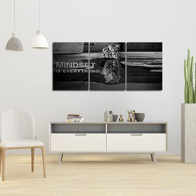 3 Panels Mindset is Everything Motivational Canvas Wall Art Inspirational Entrepreneur Quotes Poster Print Artwork Painting Picture for Framed Home Decoration Living Room office bedroom 60''W x 28''H-StrideForce Fitness