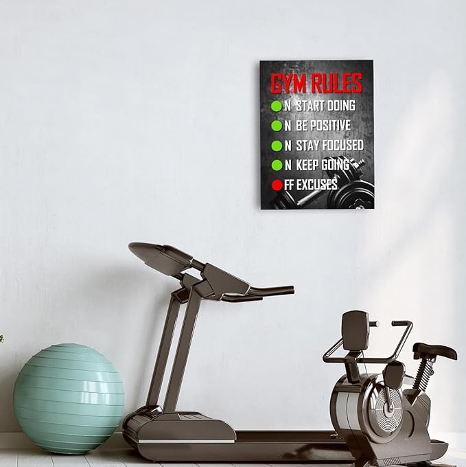 OTINGQD Inspirational Gym Wall Decor,Fitness Quotes Wall Art,Gym Rules Wall Decor,Workout Canvas Wall Art-StrideForce Fitness