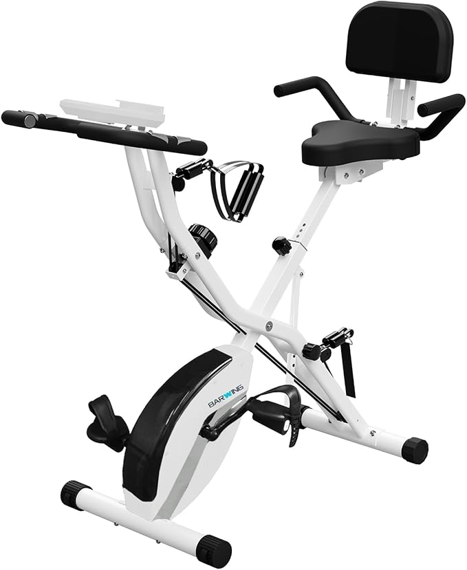 BARWING Stationary Exercise Bike for Home Workout, 5 IN 1 Foldable Indoor Cycling Bike for Seniors, 350LB Capacity, 16-Level Magnetic Resistance, Seat Backrest Adjustments-StrideForce Fitness