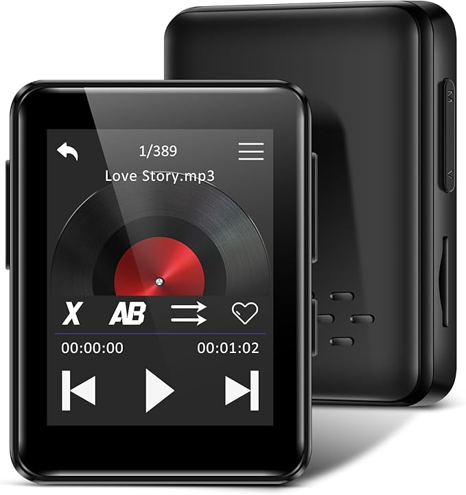 1.8 inch MP3 Player with Bluetooth, 32GB Digital Music Player for Kids, Portable Mini Bluetooth MP3 Player with Speaker Lossless Sound with FM Radio, Voice Recorder, Supports up to 512GB, Black-StrideForce Fitness