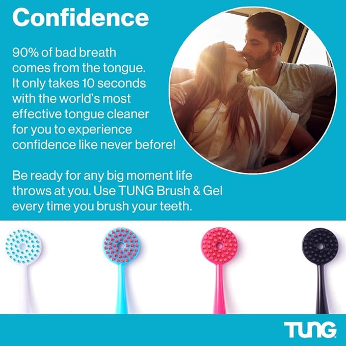 Tung Tongue Cleaning Kit, Tung Brush and Gel, Bad Breath Odor Eliminator, Halitosis Defense, USA Made (Set of 2)