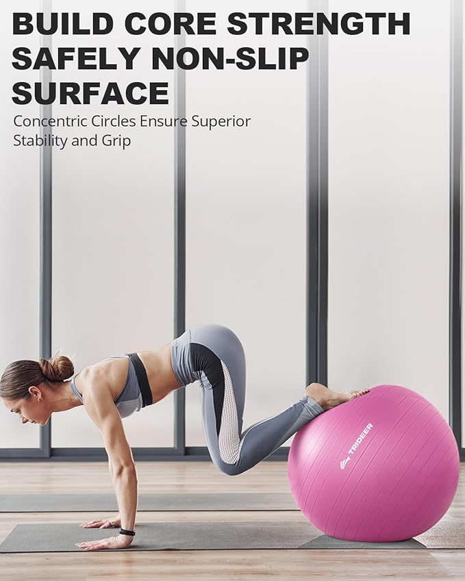 Trideer Extra Thick Yoga Ball Exercise Ball, 5 Sizes Gym Ball, Heavy Duty Ball Chair for Balance, Stability, Pregnancy, Quick Pump Included-StrideForce Fitness
