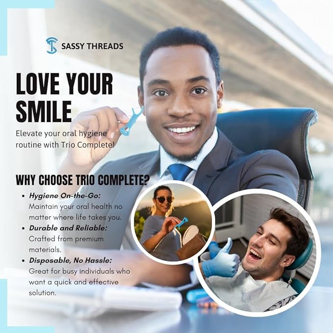 3-in-1 Complete Dental Care Set: Double Thread Floss Picks, Toothpicks, and Tongue Scraper - Your Oral Hygiene Solution with Disposable Floss Sticks for On The Go or Travel (3)