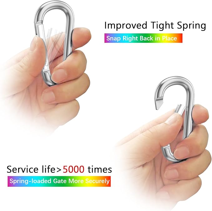 sprookber 3" Aluminum Carabiner D Ring, Caribeener Clips, Spring Snap Hook for Keychain Clip, Set of 10-StrideForce Fitness